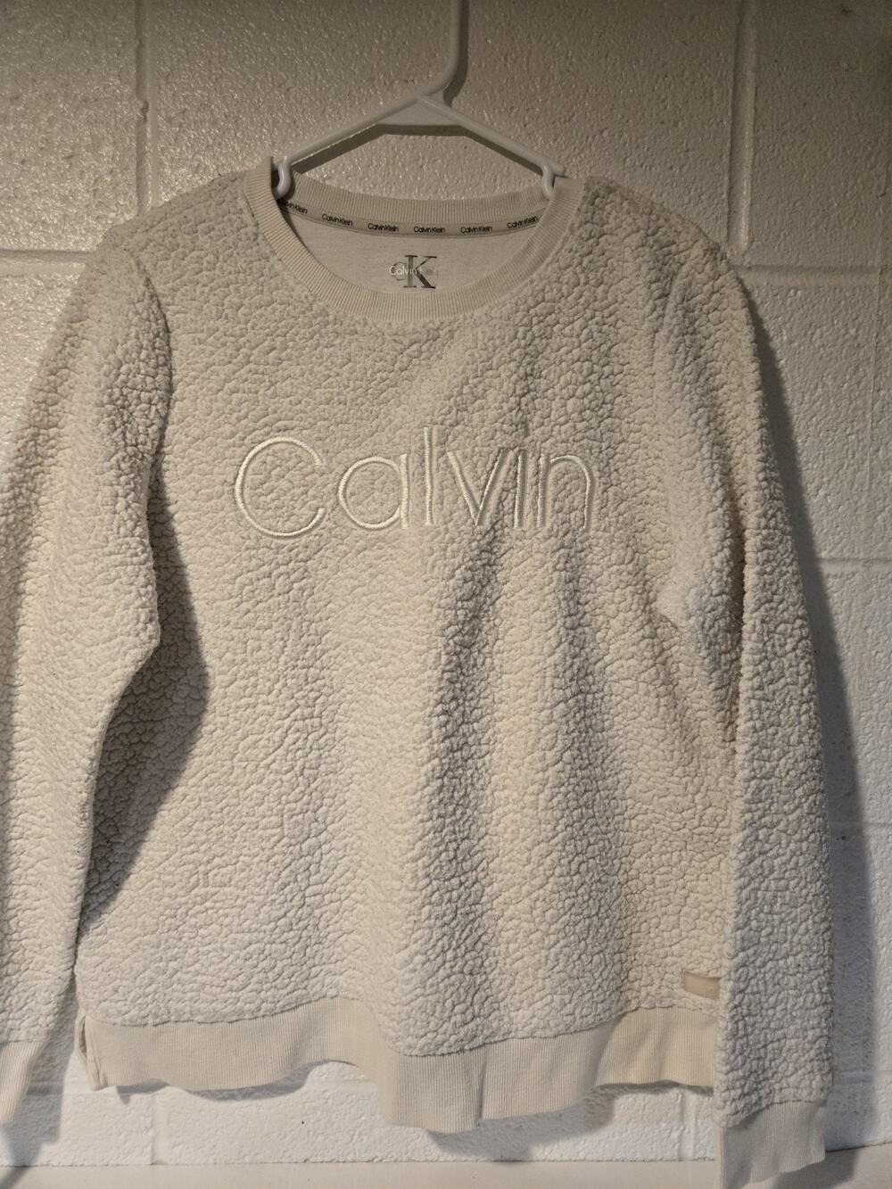 Calvin Klein Fleece Sweatshirt Womens Size M White Used Good Condition